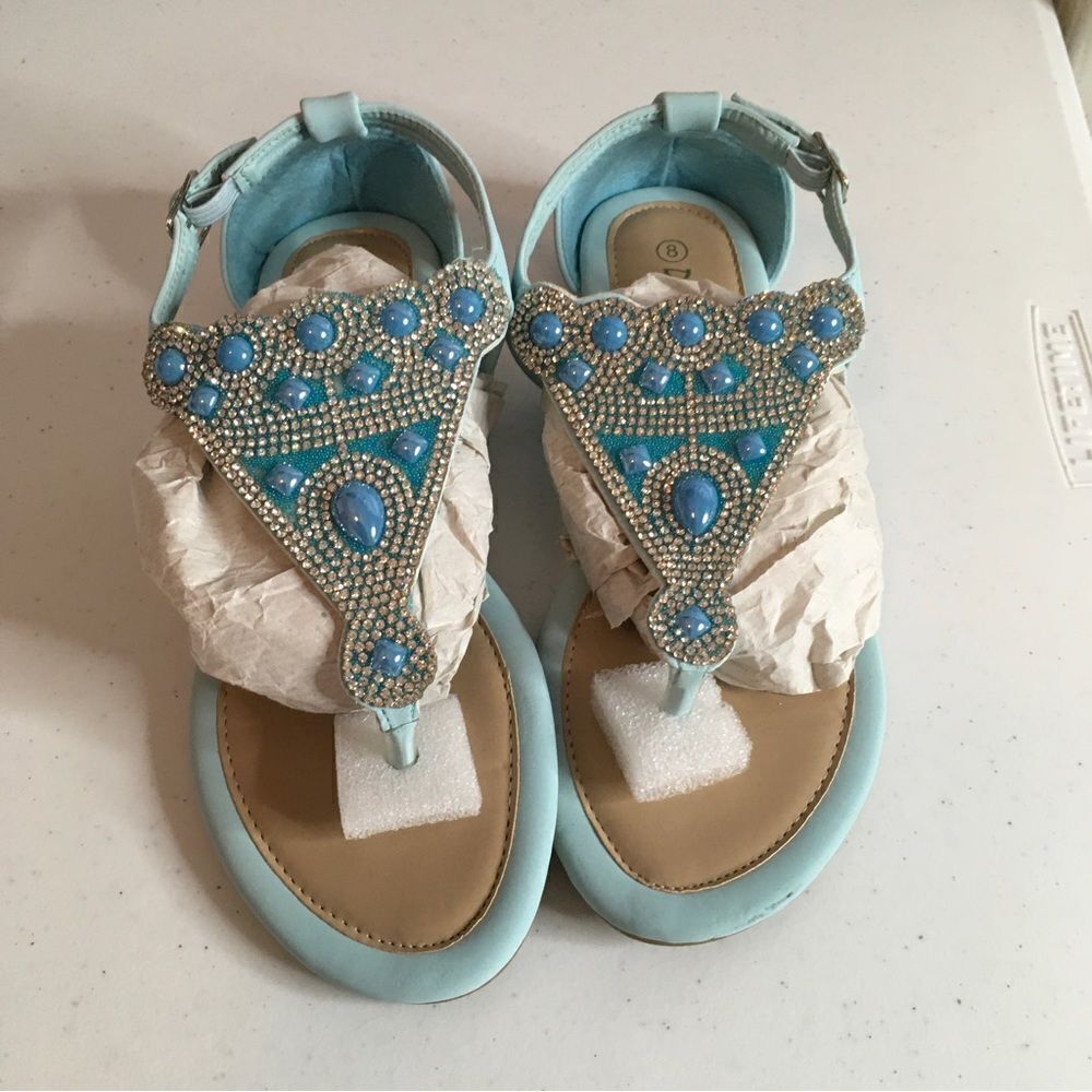 Dream Pairs Aqua Blue Thong Flat Sandals Size 8